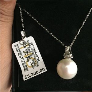 NWT 14K White Gold Diamond Natural Pearl Necklace